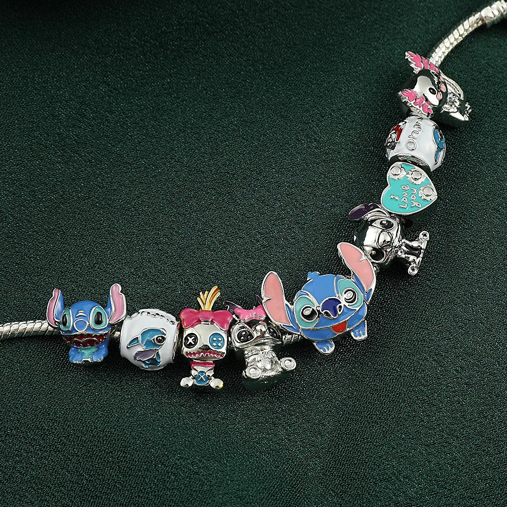 Disney Charm Bracelet Lilo and Stitch Jewelry for Women Kids I Love You Bracelet Bestfriend Gift