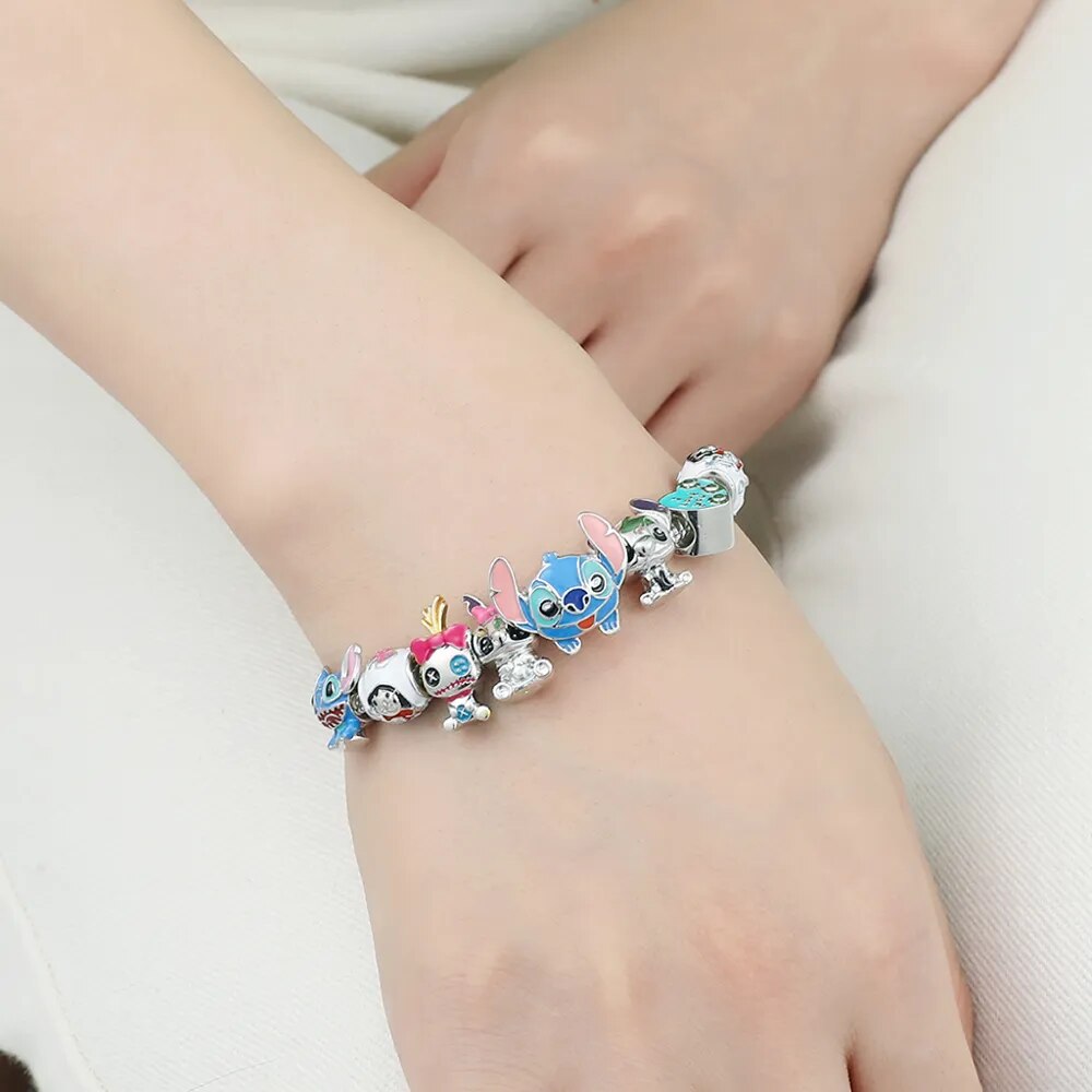 Disney Charm Bracelet Lilo and Stitch Jewelry for Women Kids I Love You Bracelet Bestfriend Gift