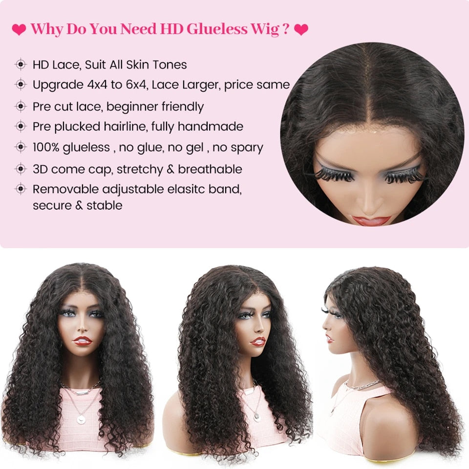 Wear Go Wig  Mongolian Water Wave 6x4 Glueless Preplucked Human Wigs Ready To Go Pre Cut Lace Easy Install