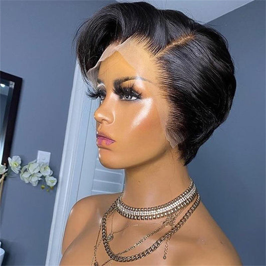 Short Pixie Cut T Part Lace Wig Transparent Straight Bob Human Hair Wigs 13x1 Preplucked Hairline For Black Women Brazilian Remy