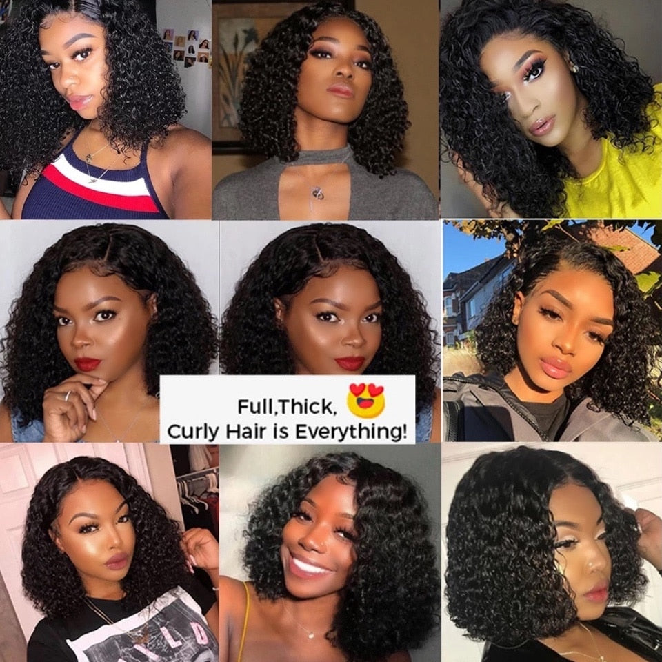 Short Curly Bob Lace Front Human Hair Wigs With Baby Hair Brazilian Wig  Deep Wave Wig Pre Pluck