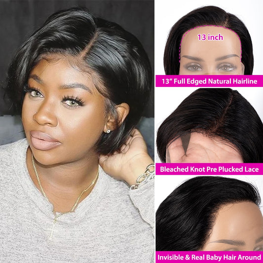 Short Pixie Cut T Part Lace Wig Transparent Straight Bob Human Hair Wigs 13x1 Preplucked Hairline For Black Women Brazilian Remy