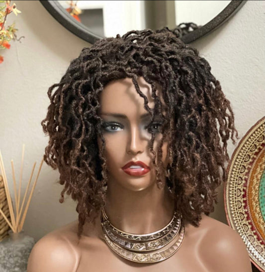 Dreadlock Curly Wig Short Synthetic Twist Natural Black /1b 27 Ombre Brown